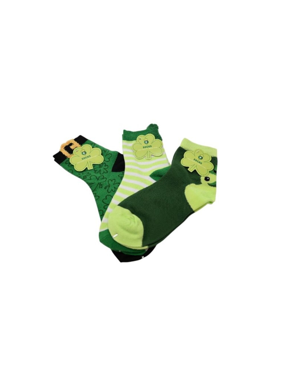 NIP Lot Of 3 MFR St Patricks Day Shamrock Ankle Crew Socks One Size Green